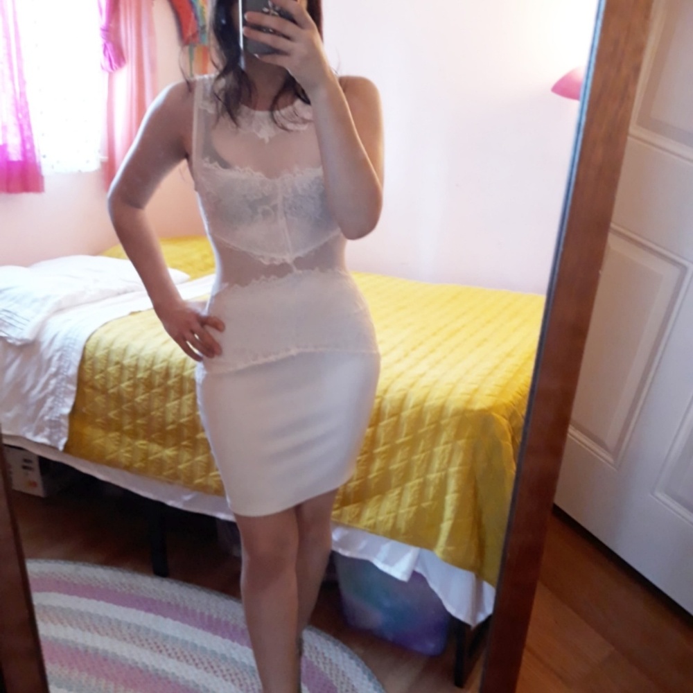 AVEC// WHITE LACED COCKTAIL BODY-CON DRESS